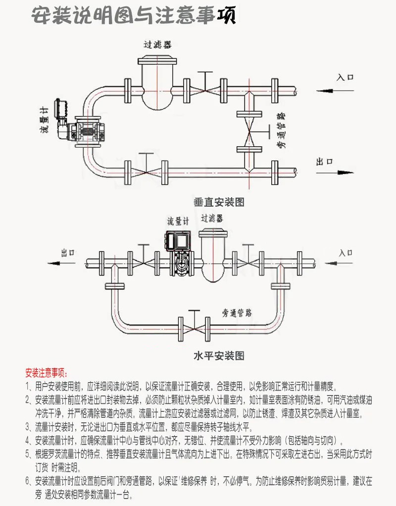 空氣羅茨流量計(jì)安裝說明圖